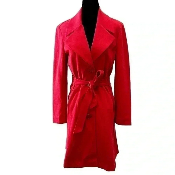le chateau Jackets & Blazers - Vintage Le Chateau Trench Coat Red Ponte Knit Duster Blazer Belted Y2K Small